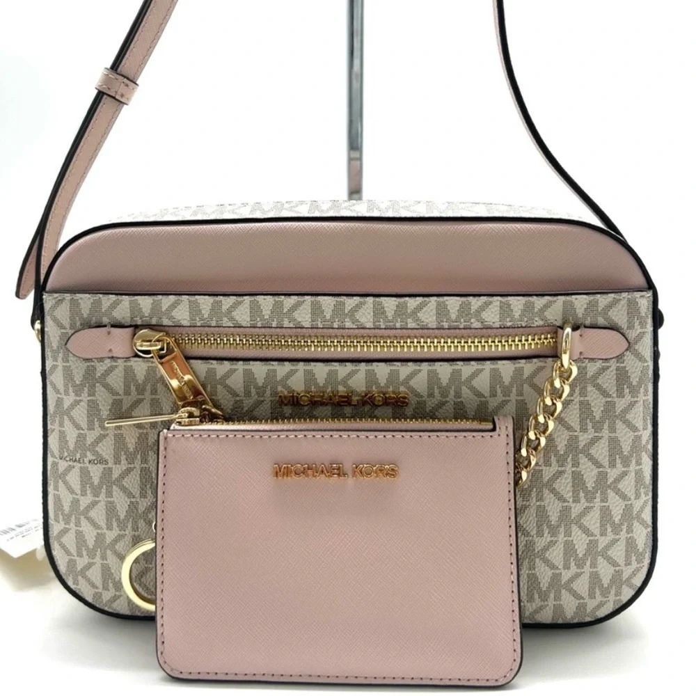 Michael Kors Jet Set LG Signature Logo Crossbody Bag & Matching TZ Coinpouch ID